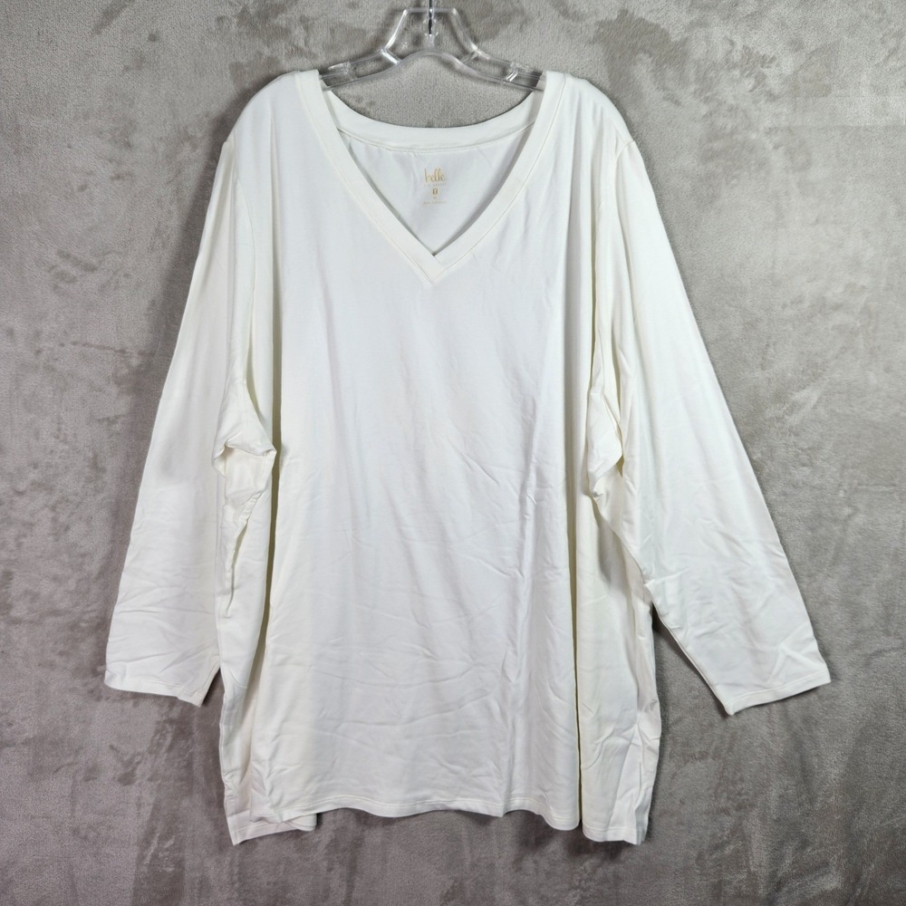 Belle Kim Gravel Top Womens 3X Cream Primabelle Knit Long Sleeve V-Neck A609936